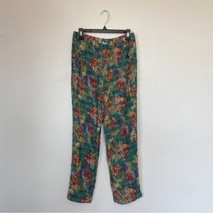 Vintage Floral Linen Blend Elastic Waist Pants